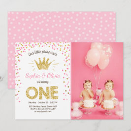 Convites Primeira princesa Ouro Cor-de-rosa Gêmeo do