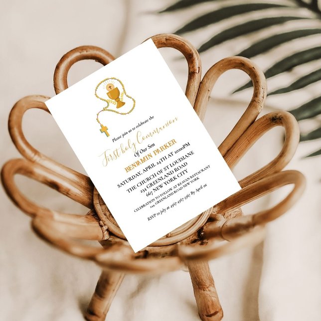 Convites Primeira Sagrada comunhão aquarela azul floral (Criador carregado)