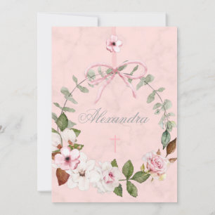 Convites Primeira Sagrada Comunhão de Rosas Rosa Elegante