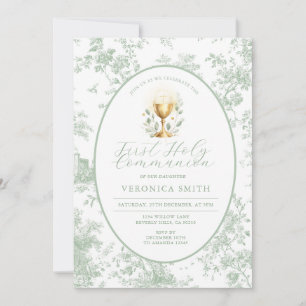 Convites Primeira Sagrada Comunhão Eucaristia Verde Sálvia