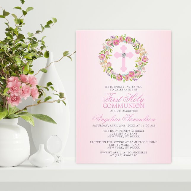 Convites Primeira Sagrada Cruz Floral da Garota Comunitária (Criador carregado)