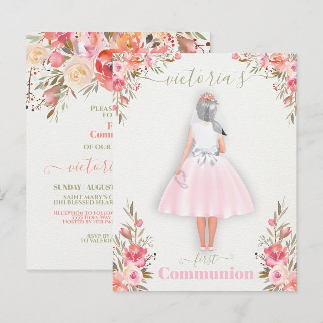 Convites Primeira Sagrada Menina Personalizada de Retrato (Frente/Verso)