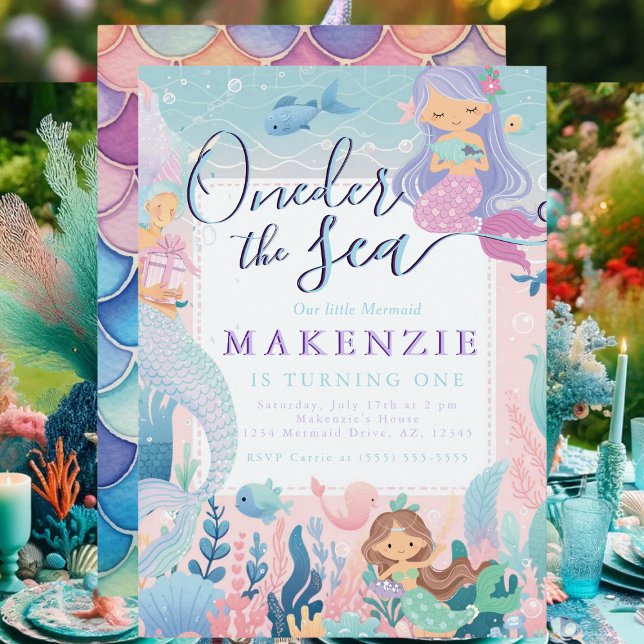 Convites Primeira Sereia de Aniversário (Mermaid Birthday Invitation)