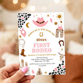 Convites Primeira Vaqueira de Rodeio Rosa Aniversário de 1 