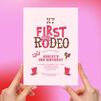 Convites Primeira Vaqueira de Rodeio Rosa Aniversário de 3