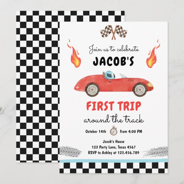 Convites Primeira viagem à volta do Carro Raça Vermelha de  (Frente/Verso)