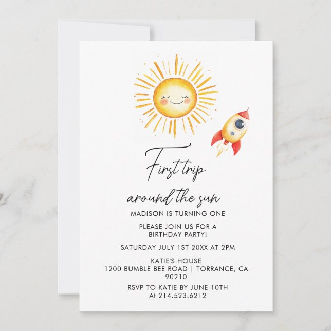 Convites Primeira viagem ao redor do sol (Frente)