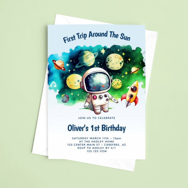 Convites Primeira Viagem ao Redor do Sol 1º Aniversário (Criador carregado)