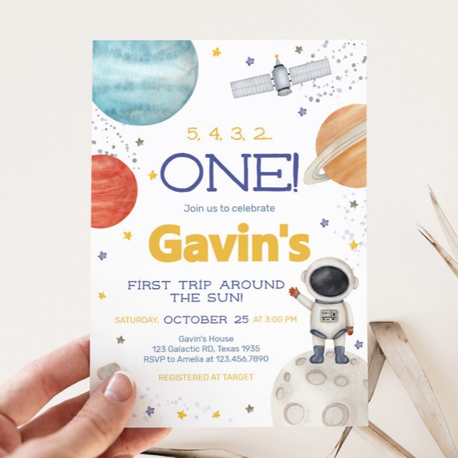 Convites Primeira viagem ao redor do Sol Aniversário (Astronaut First Trip Around the Sun Birthday Party Invitation)