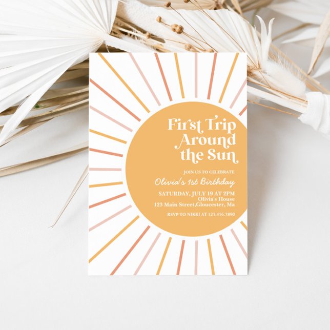 Convites Primeira Viagem ao redor do Sol Boho Sunshine aniv (Criador carregado)