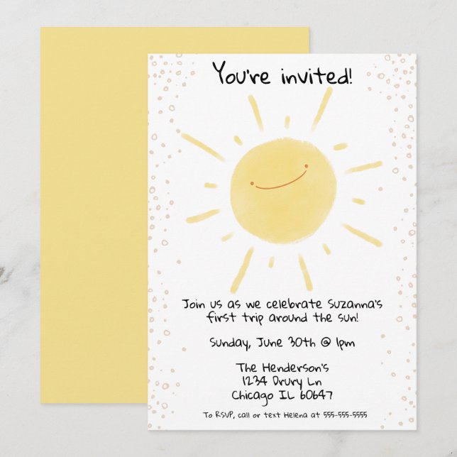 Convites Primeira viagem ao redor do Sol feliz aniversário  (Frente/Verso)