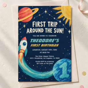 Convites Primeira Viagem ao redor do Sol Foguete Primeiro A