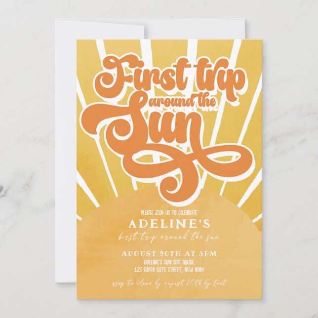 Convites Primeira viagem ao redor do Sol Primeiro Aniversár (Frente)