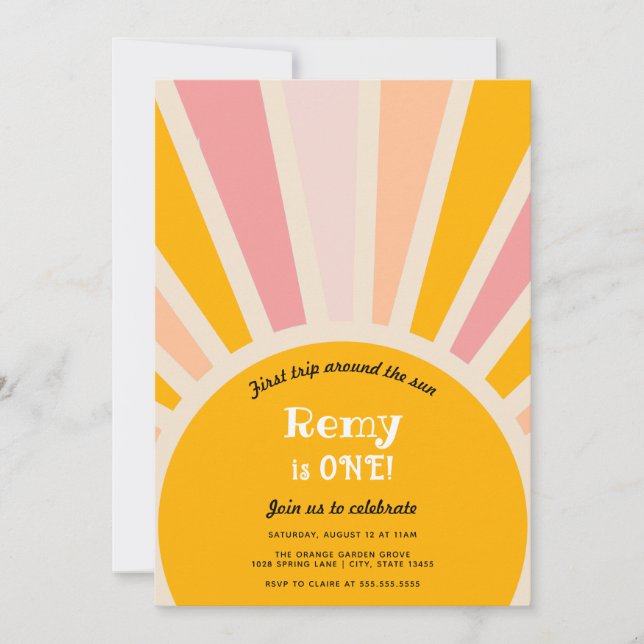 Convites Primeira viagem ao redor do Sol Primeiro Aniversár (Frente)