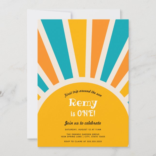 Convites Primeira viagem ao redor do Sol Primeiro Aniversár (Frente)