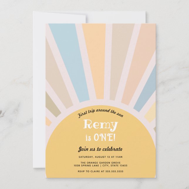 Convites Primeira viagem ao redor do Sol Primeiro Aniversár (Frente)