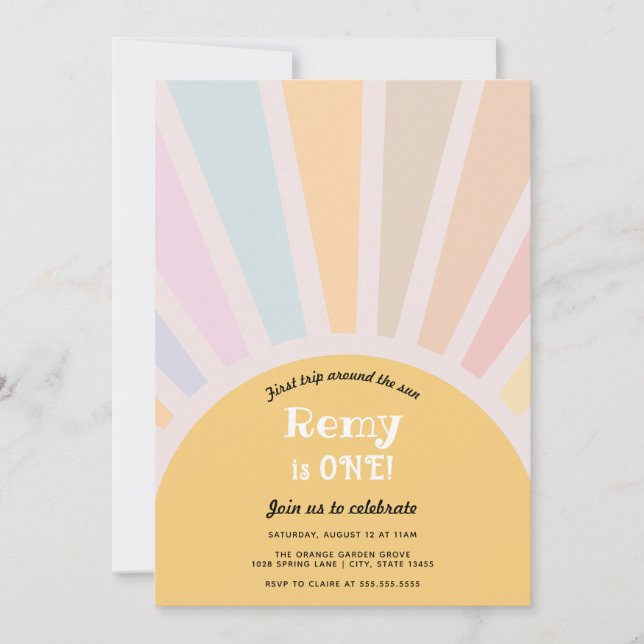 Convites Primeira viagem ao redor do Sol Primeiro Aniversár (Frente)