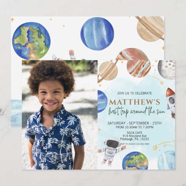 Convites Primeira Viagem Do primeiro aniversario Fotográfic (Frente/Verso)