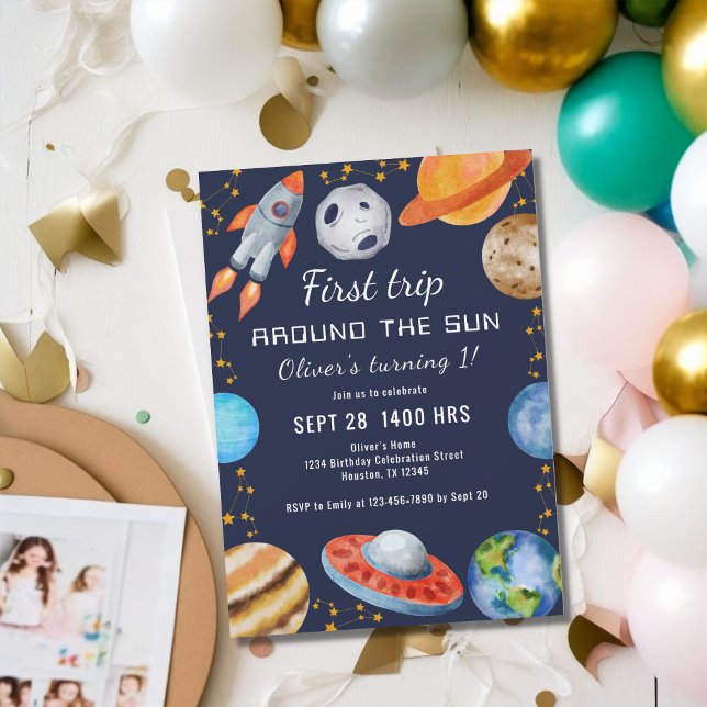 Convites Primeira viagem em torno da festa do primeiro aniv (Criador carregado)