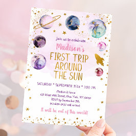 Convites Primeira Viagem Em Torno Do Espaço Rosa Sol Aniver