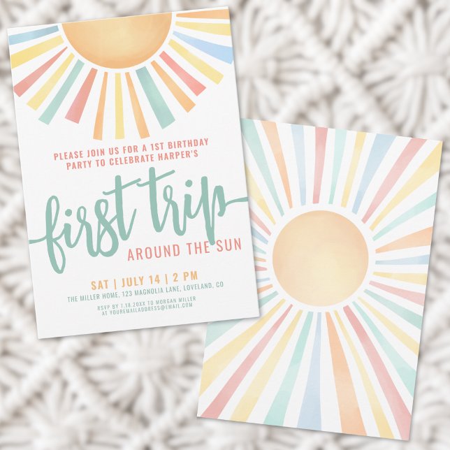 Convites Primeira viagem em torno do primeiro aniversario d (First Trip Around The Sun 1st Birthday Invitation)