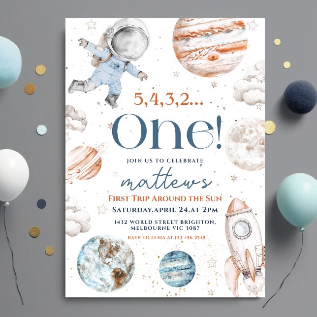 Convites Primeira viagem em torno do primeiro aniversario e (Criador carregado)