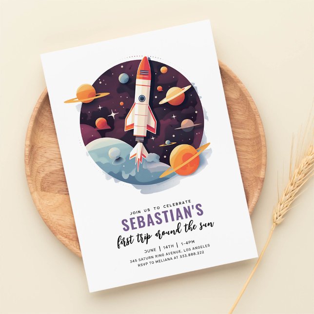 Convites Primeira viagem em torno do primeiro aniversario e (Criador carregado)