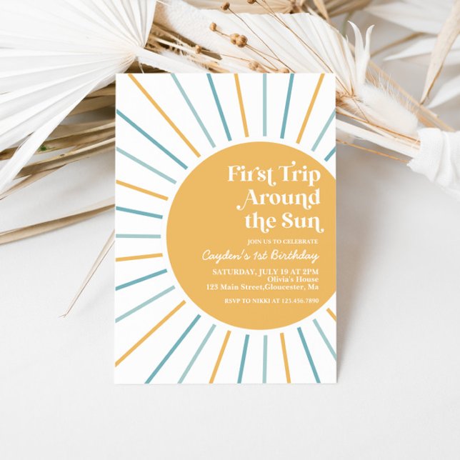 Convites Primeira Viagem em Torno do Sol Boho Sunshine aniv (Criador carregado)