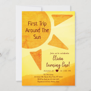 Convites Primeira Viagem Em Torno Do Sol Dourada Aniversári