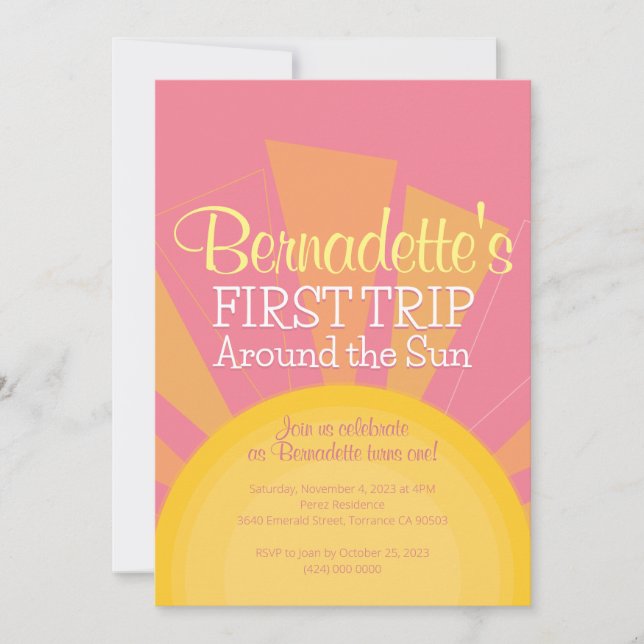 Convites Primeira viagem em torno do Sol, Festa de aniversá (Frente)