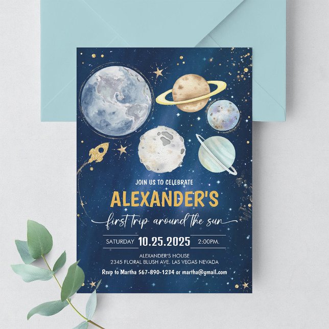 Convites Primeira viagem em torno do Sol no Exterior Aniver (Criador carregado)