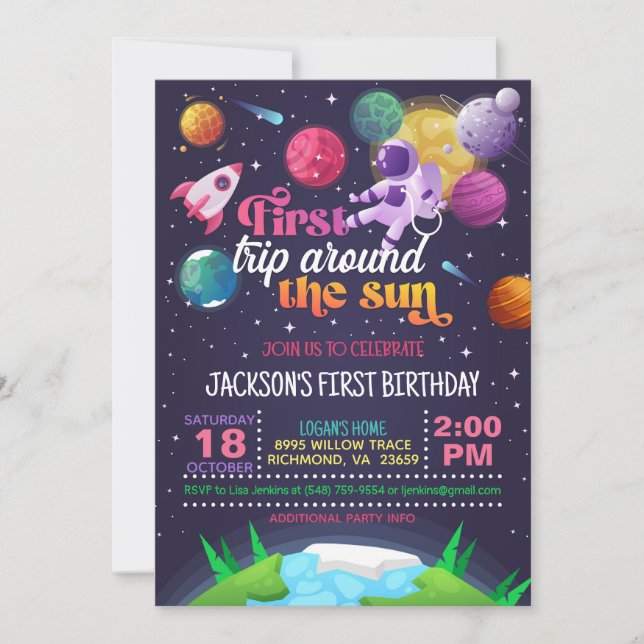 Convites Primeira viagem espacial pelo mundo (garota) (Frente)
