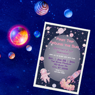 Convites Primeira Viagem, Espaço Rosa Roxo Aniversário de 1