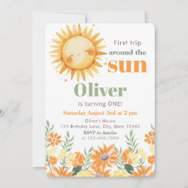 Convites Primeira Volta ao Sol Boho Floral 1º Aniversário