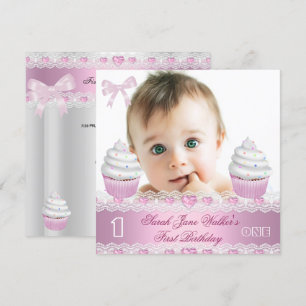 Convites Primeiro Aniversário 1ª Menina Branco Cupcake Rosa