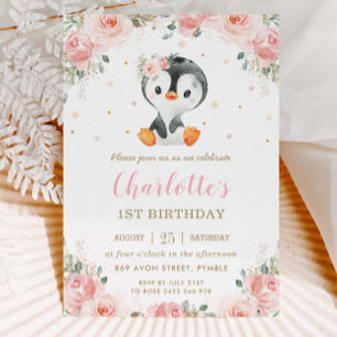 Convites primeiro aniversario Adorável De Garota Floral Pi