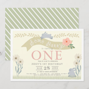 Convites primeiro aniversario Amarelo Bunny Pastel