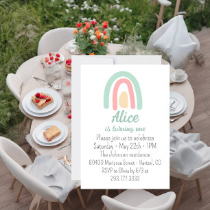 Convites Primeiro aniversario amarelo-rosa verde-arco-íris