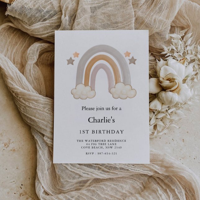 Convites Primeiro aniversario arco-íris, (Rainbow 1st Birthday, Invitation)