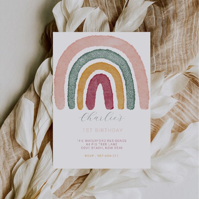 Convites Primeiro aniversario arco-íris, (Rainbow 1st Birthday, Invitation)