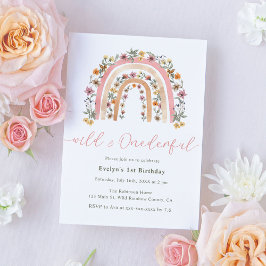 Convites Primeiro aniversario Arco-Íris de Flores Selvagens