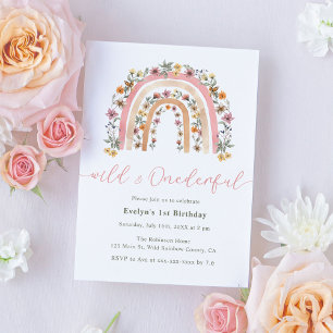 Convites Primeiro aniversario Arco-Íris de Flores Selvagens