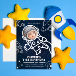 Convites Primeiro aniversario Astronauta de Planetas Espaci