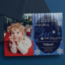 Convites Primeiro aniversario Azul de Foto do Winter ONEder