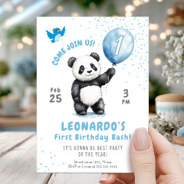 Convites Primeiro aniversario Azul de Panda