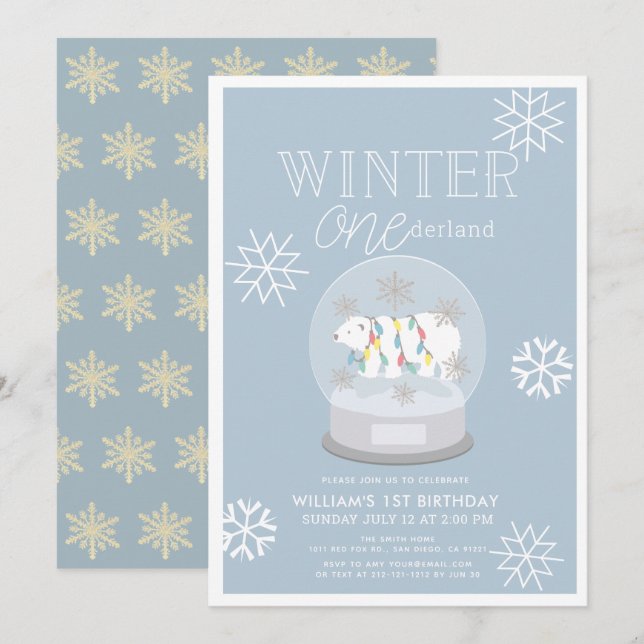 Convites Primeiro aniversario Azul do Urso Polar de Holanda (Frente/Verso)