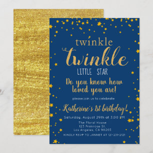 Convites Primeiro aniversario Azul e Dourado da Estrela Peq