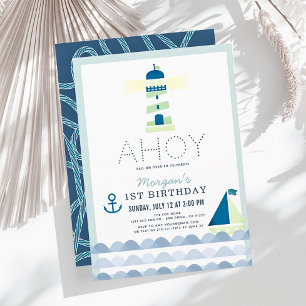 Convites primeiro aniversario Azul Náutico de Farol Ahoy