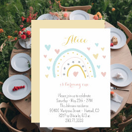 Convites Primeiro aniversario azul-rosa do arco-íris de aqu