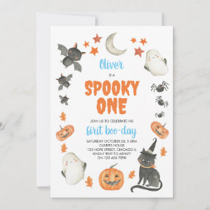 Convites Primeiro aniversario Azul "Spooky One Cute Hallowe